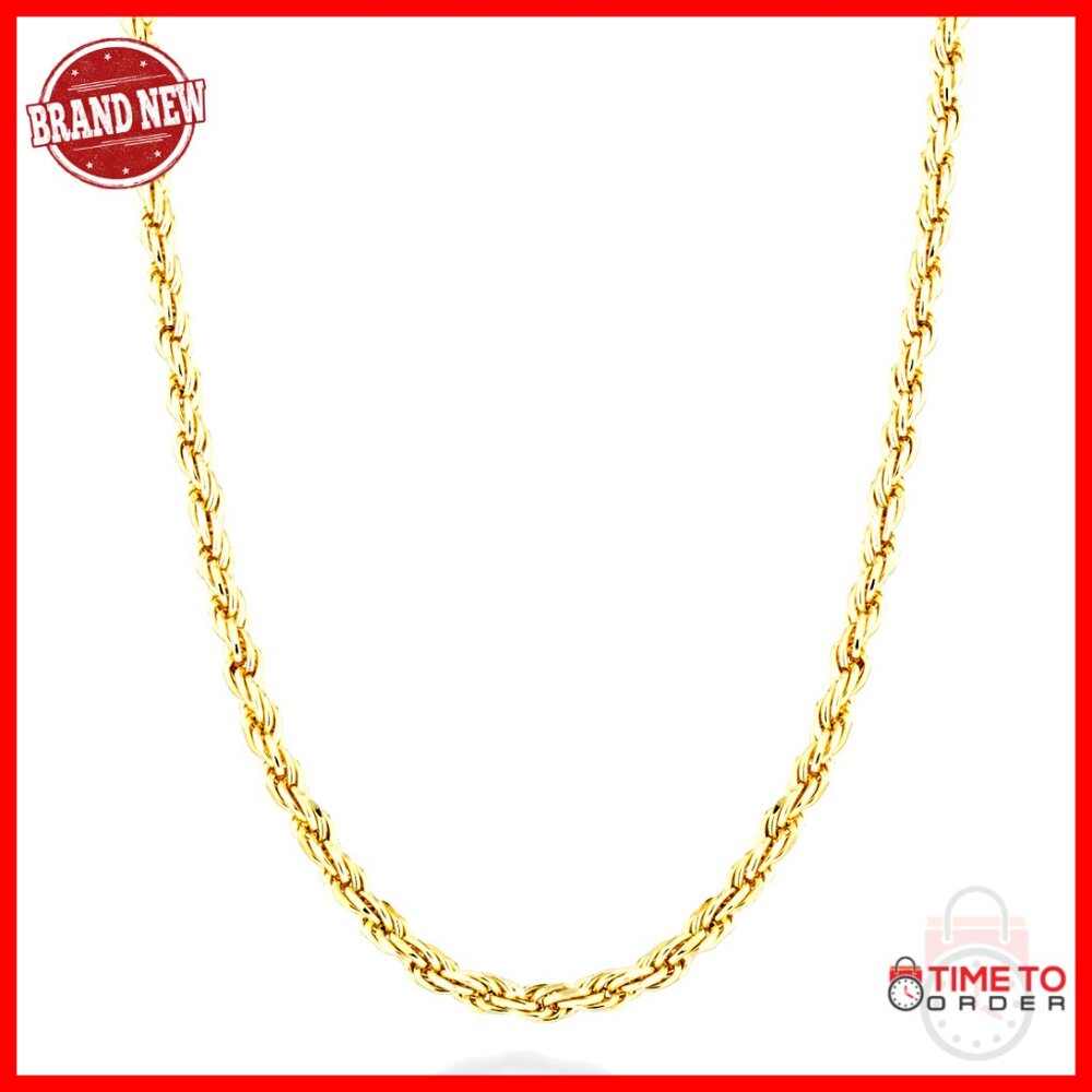 18k Gold Plated Sterling Silver Rope Chain Necklace 30 Inch 2mm